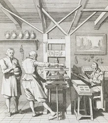 Oprawę Laurensa Janszoona Kostera, rytowaną przez J. van der Velde, opublikowaną w "Laure-crans voor Laurens Coster van Haelrem, Berste Vinder vande Boeck-druckery" Petrusa Scriveriusa, 1628 r. (ryc.